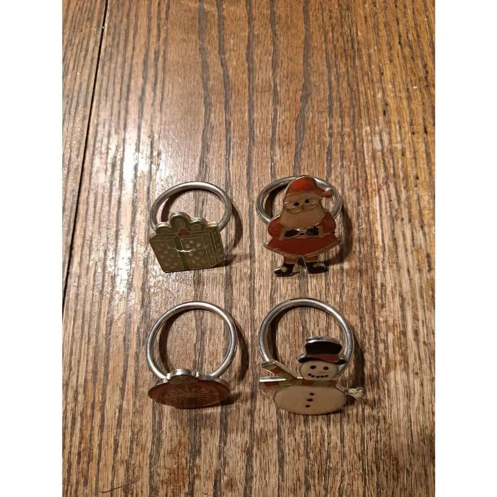 Trim-A-Home Christmas Holiday Napkin Rings Set 4 Holiday Novelty Vintage